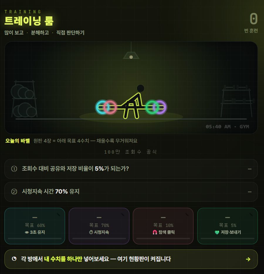 컨텐츠 마스터즈 트레이닝 룸 실제 화면